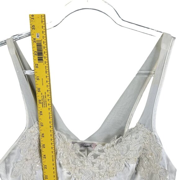 Linea Donatella Womens M White Cream Lace Coquette Satin Slip Dress Chiffon Trim - Picture 12 of 16